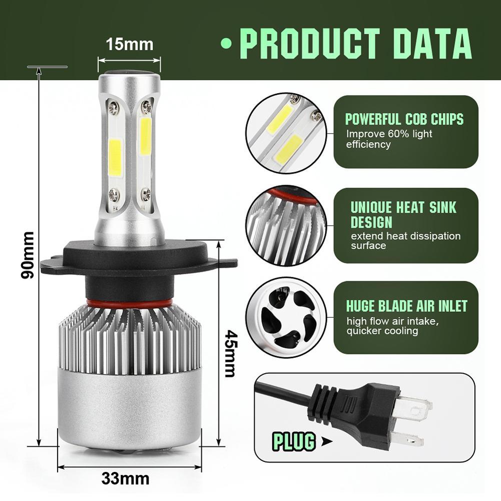 1 Pair H4 LED 72W 6500K 8000LM S4 Car Headlight Hi/Lo Beam Bulbs Waterproof. 