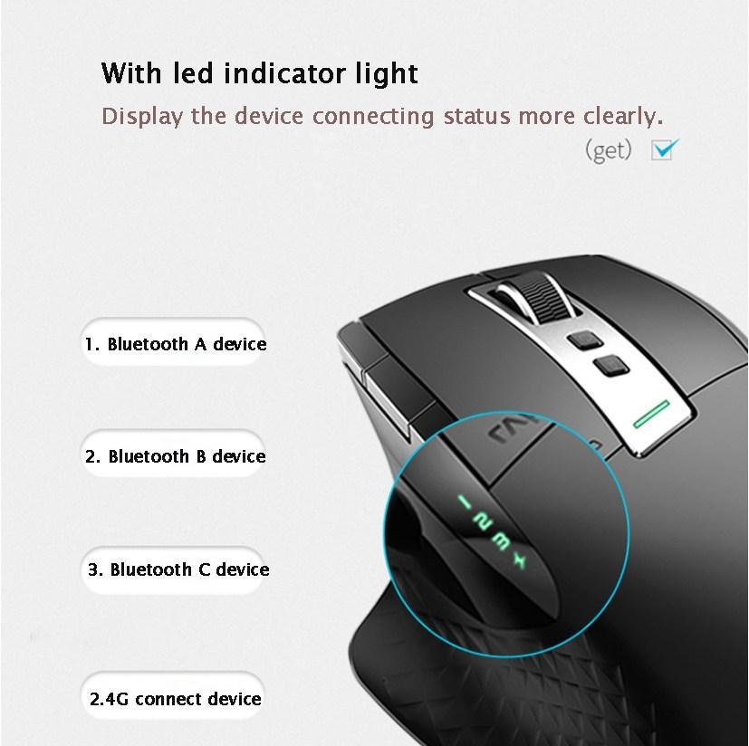 Rapoo MT750S Rechargeable Multi-mode Wireless Mouse Bluetooth 3.0/4.0 2.4GHz Switch Among 4 Devices Connect, 10m working range, Adj. 3200 DPI,9 buttons,. 