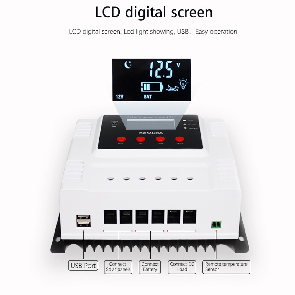 PWM Intelligent Solar Charges Controller Mobilephone App Control Real-time Data Monitoring Device LED Display 12V/24V Controllers for Leadacid Ternary Lithium and Lithium-iron Batteries-06. 