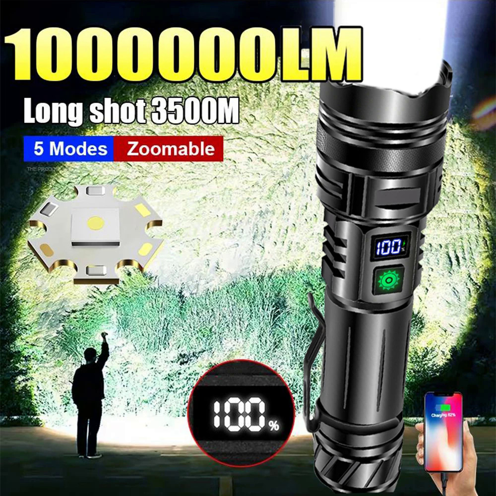 High power LED flashlight Type-C USB rechargeable long range tactical torch strong light lamp outdoor ultra powerful flash light