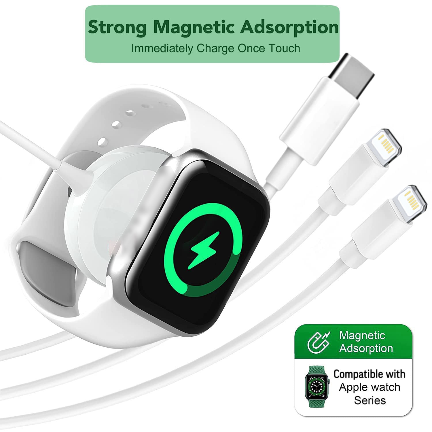 Cable for Apple Watch Charger Series 8 7 6 5 4 SE 3 in 1 USB Portable Fast Charging Cable For iPhone 14 13 12 11 Pro Max 8 Plus. 