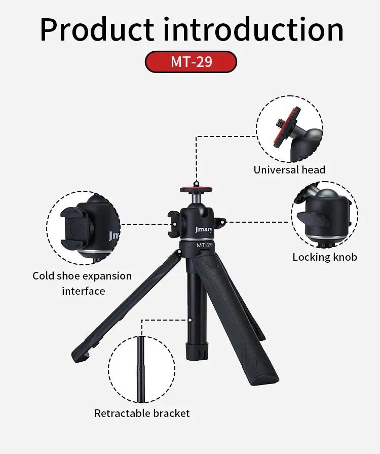 Jmary MT29 Desktop Extension Tripod Multifunction Interface universal Compatibility - Black. 