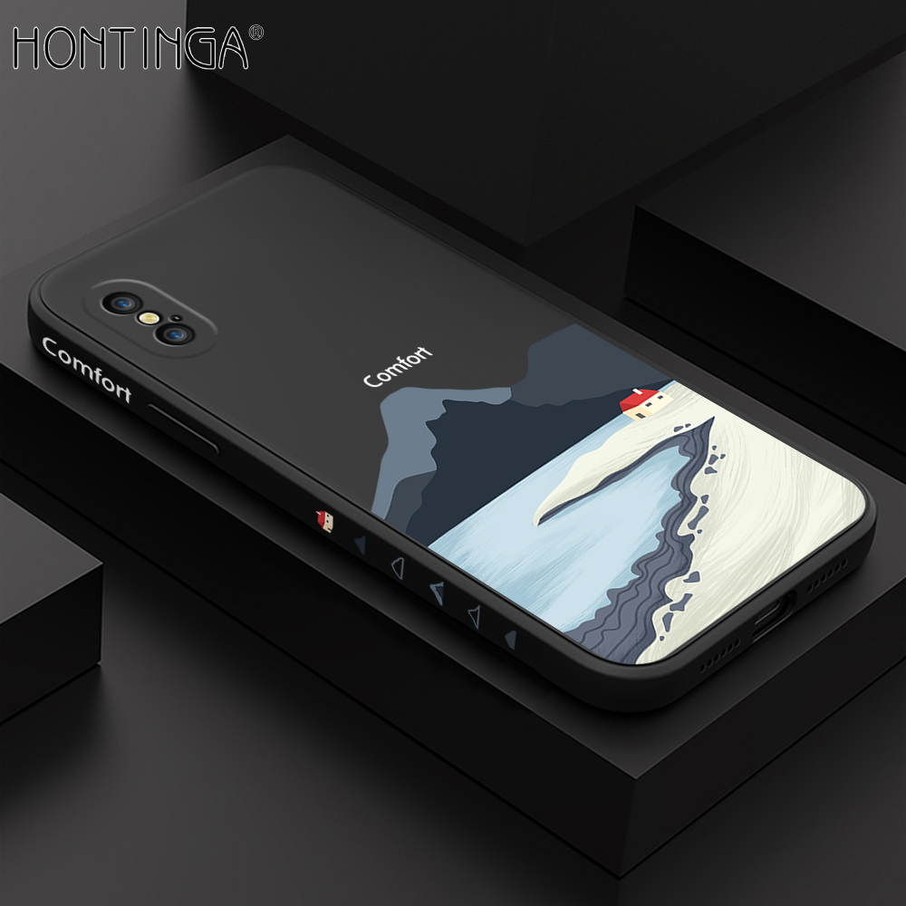 Hontinga for iPhone XS Case Side Design New Mount Back Cover Soft Square Edge Pattern Liquid Silicone Trend Phone Cases. 