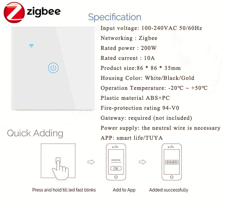 Nax 1/2/3/4 Gang Zigbee Smart Touch Switch Home Wall Button For Alexa And Google Home Assistant Eu Standard Smart Life App. 