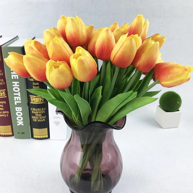 5 Pcs Artificial Tulips Faux Silk Flower Bouquet for Home Party Wedding Decoration 34cm. 