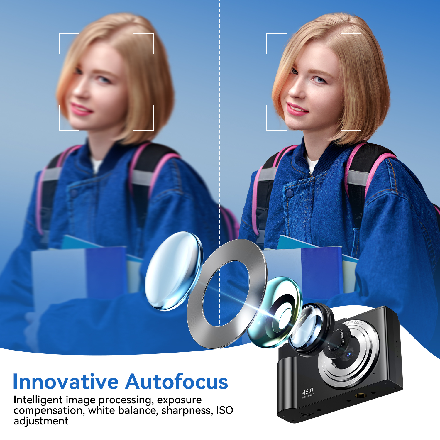 Digital Camera With Card 16X Zoom Anti Shake Compact Small Camera 1080P Vido Photography for StuPerfect Birthday Gift. 