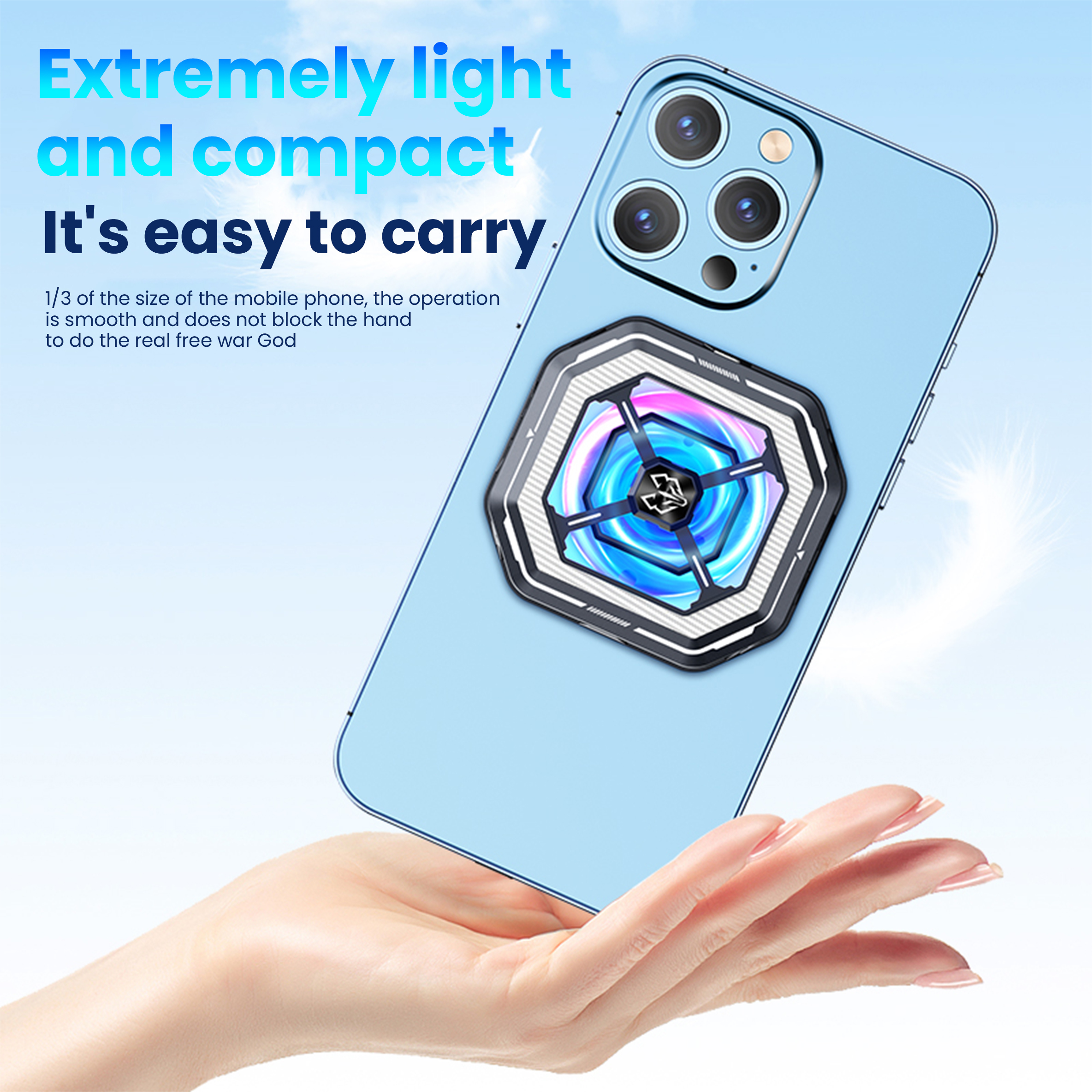 BlueWow HL01 Magnetic Cell Phone Cooler, RGB Phone Cooling Fan Portable Lightweight Mobile Phone Cooling Fan, Phone Radiator with Temperature Display for Mobile Gaming,Tiktok Live Streaming. 
