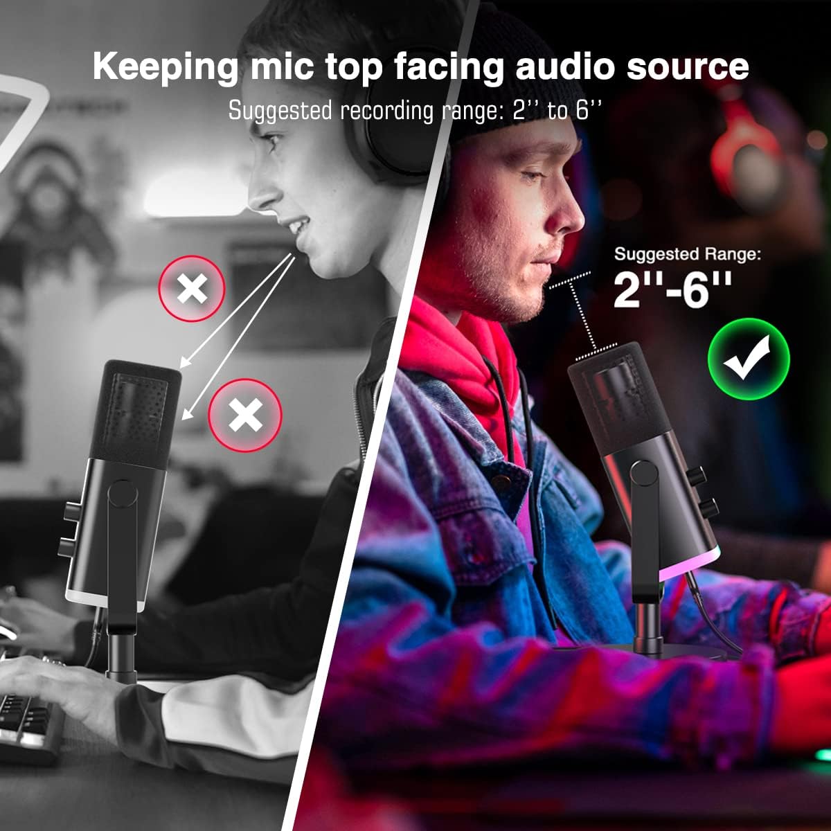 FIFINE AM8 Dynamic Microphone with RGB Control Headphone Jack Mute, MIC for PC Gaming Recording Streaming Easy to Use. 