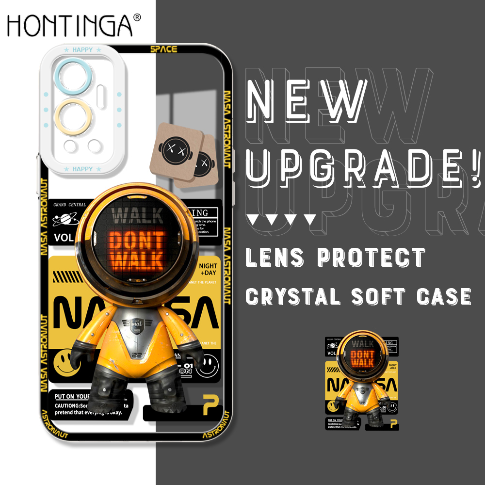 Hontinga for Infinix Hot 12 Back Cover New Astronaut Crystal Case Camera Protection Transparent TPU Soft Phone Cover