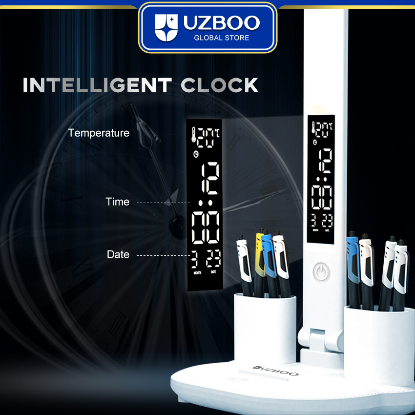 UZBOO Desk Lamp Double-head Table Lamps Eye Protection Lights 3 Color Touch Dimming Lamp Desk Light Modern Table Lamp With Fan Function Work And Pen Container Function Easy Use For Office Dormitory Bedroom. 