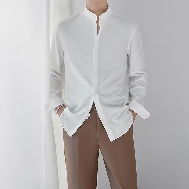 New Chinese Style Shirt Men's New Men's Wear Non-Ironing Business Casual Long Sleeve Shirt Tide Boys Fall 2024 Teenager