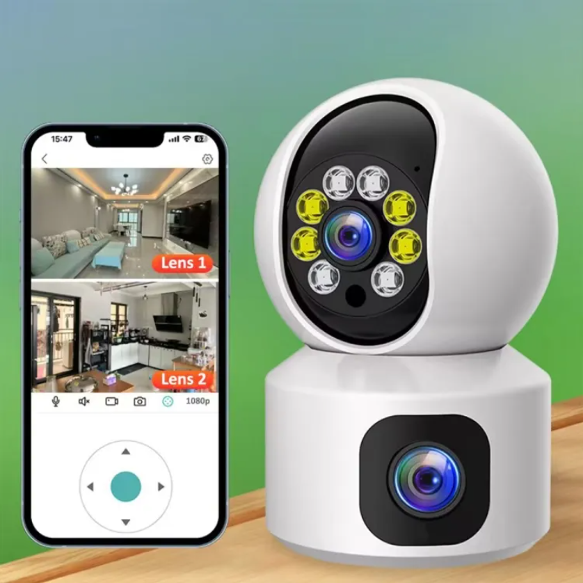 V380 4MP WIFI IP Camera Dual-Lens Dual Screen PTZ Camera 1080P HD Wireless 355 Degree Auto Tracking Ai Human Detect. 