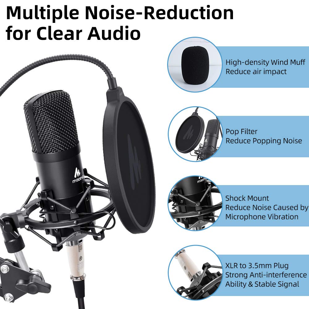 Maono AU-A03 Condenser Microphone Kit Podcast Mic with Boom Arm Microphone Stand (Black). 