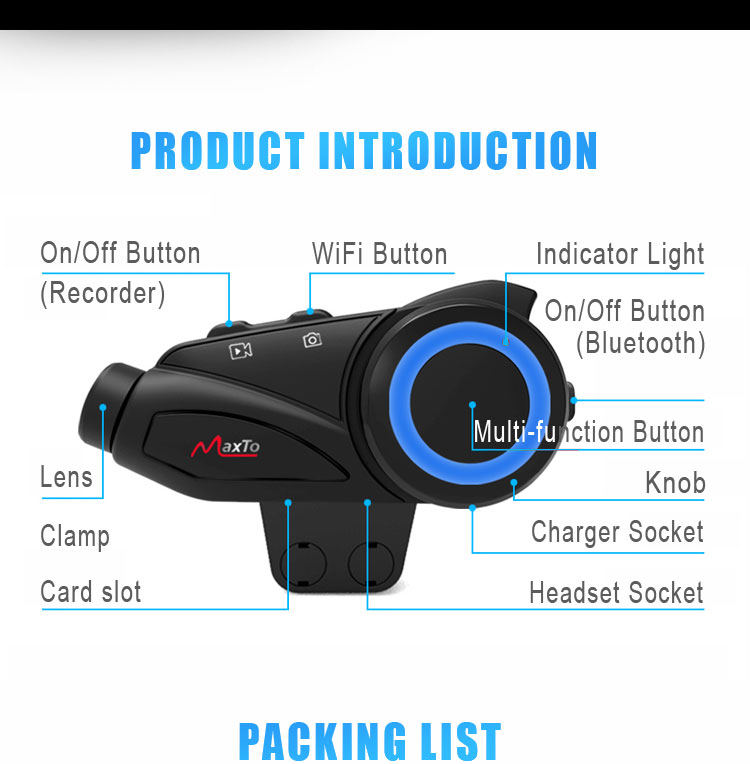 MAXTO M3 Motorcycle Bluetooth Helmet Headset Intercom Waterproof Sony Lens WiFi Video Recorder Universal Pairing Interphone DVR