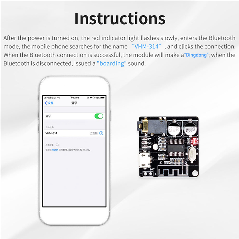 VHM-314 Bluetooth Audio Receiver Board Bluetooth 5.0 MP3 Lossless Decoder Board Wireless Stereo Music Module 30Pcs. 