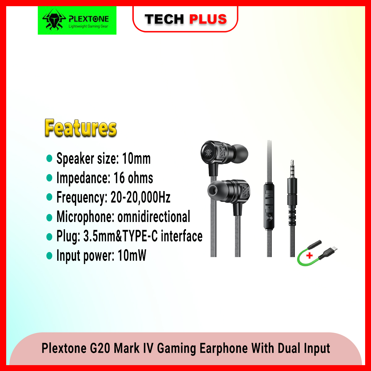 Plextone G20 Mark IV Gaming Earphone with Oracle pattern in-Ear Wired Headphones with built-in Microphone. 