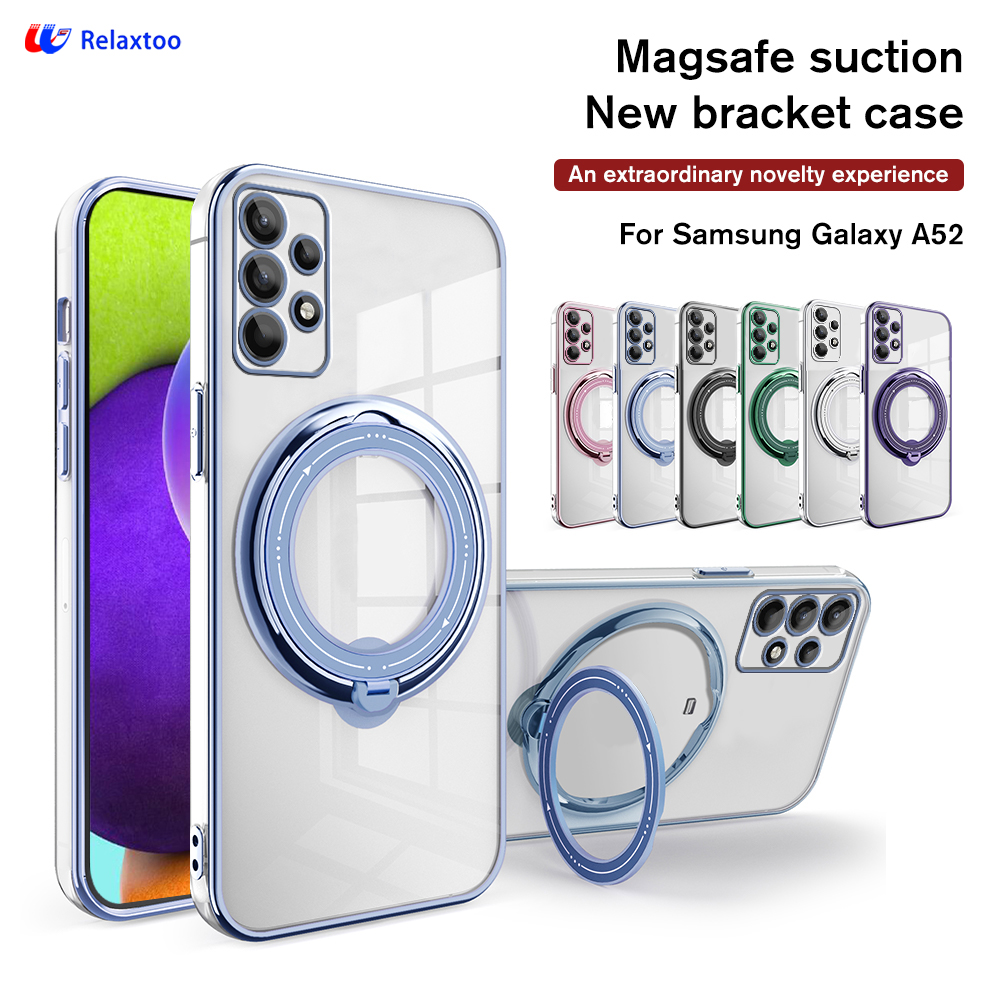 Relaxtoo For Samsung Galaxy A52 5G 4G and Samsung Galaxy A52s 5G Magsafe Magnetism Plating Bracket Back Cover For SamsungA52 GalaxyA52 SamsungA52s GalaxyA52s Portability Ring Stand Impact Resistant Case
