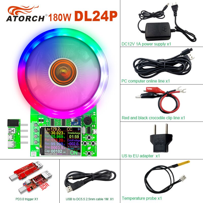 180W DC tester APP electronic load lithium battery capacity monitor discharge charge power meter supply checker + PD/QC Trigger. 