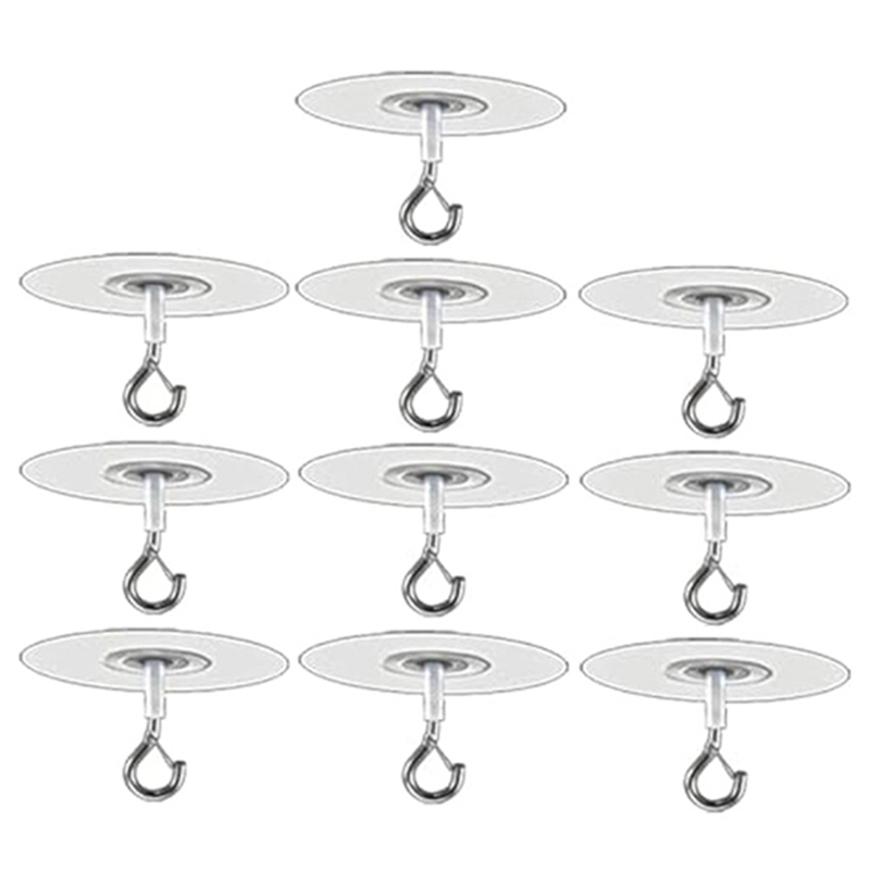 10Pcs Adhesive Ceiling Hooks for Popcorn Concrete Textured Ceiling Wall , No Drilling Self Adhesive Ceiling Hooks Easy Install Easy to Use