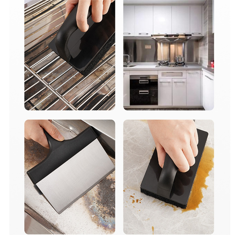 1Set Blackstone Griddle Cleaning Kit Flat Top Scouring Pads Non Scratch Griddle Scrubber Cleaning Pad Stainless Steel with 6In Grill Scraper. 