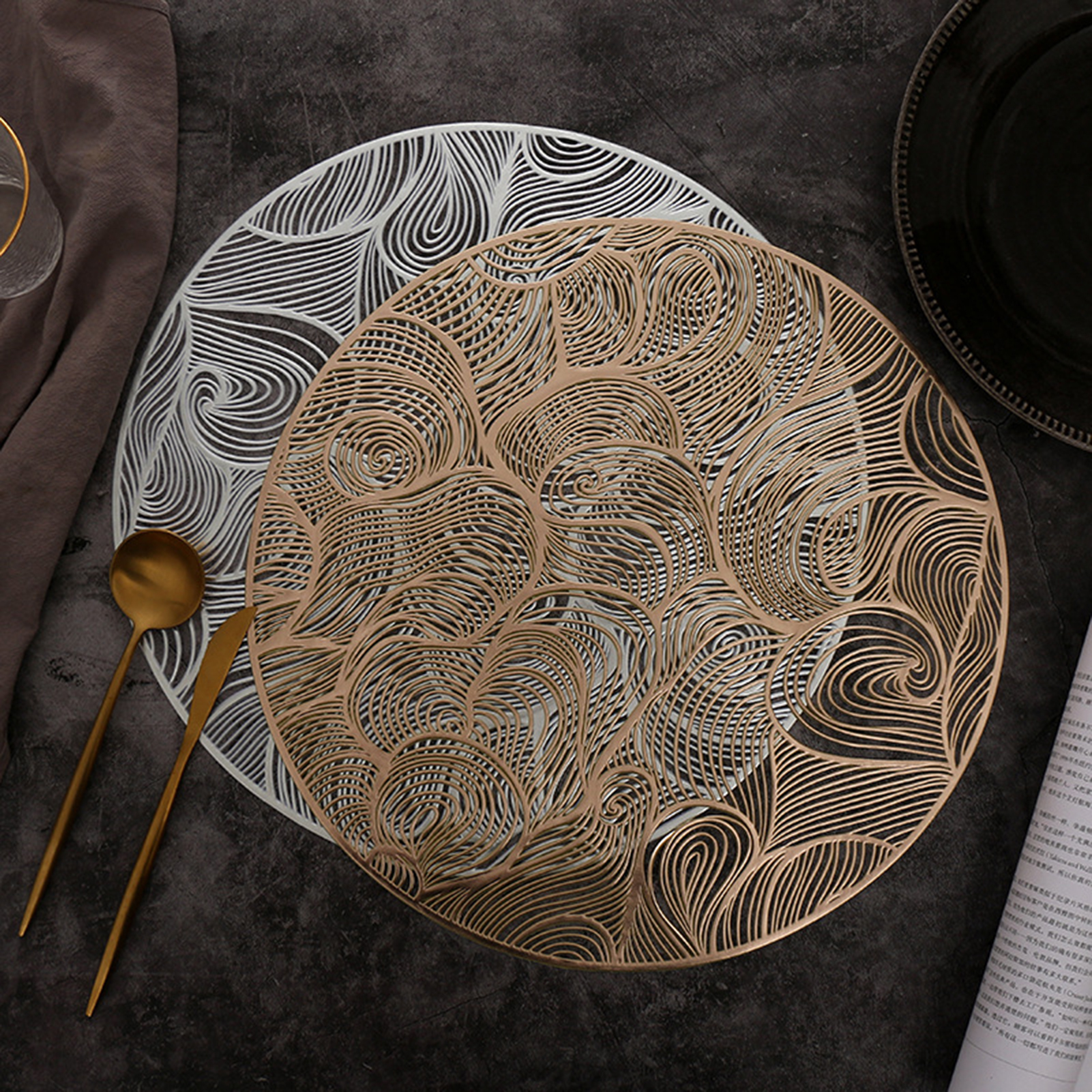 Decorative Placemat Delicate Hollow Exquisite Round Table Mat Pad for Daily Use. 