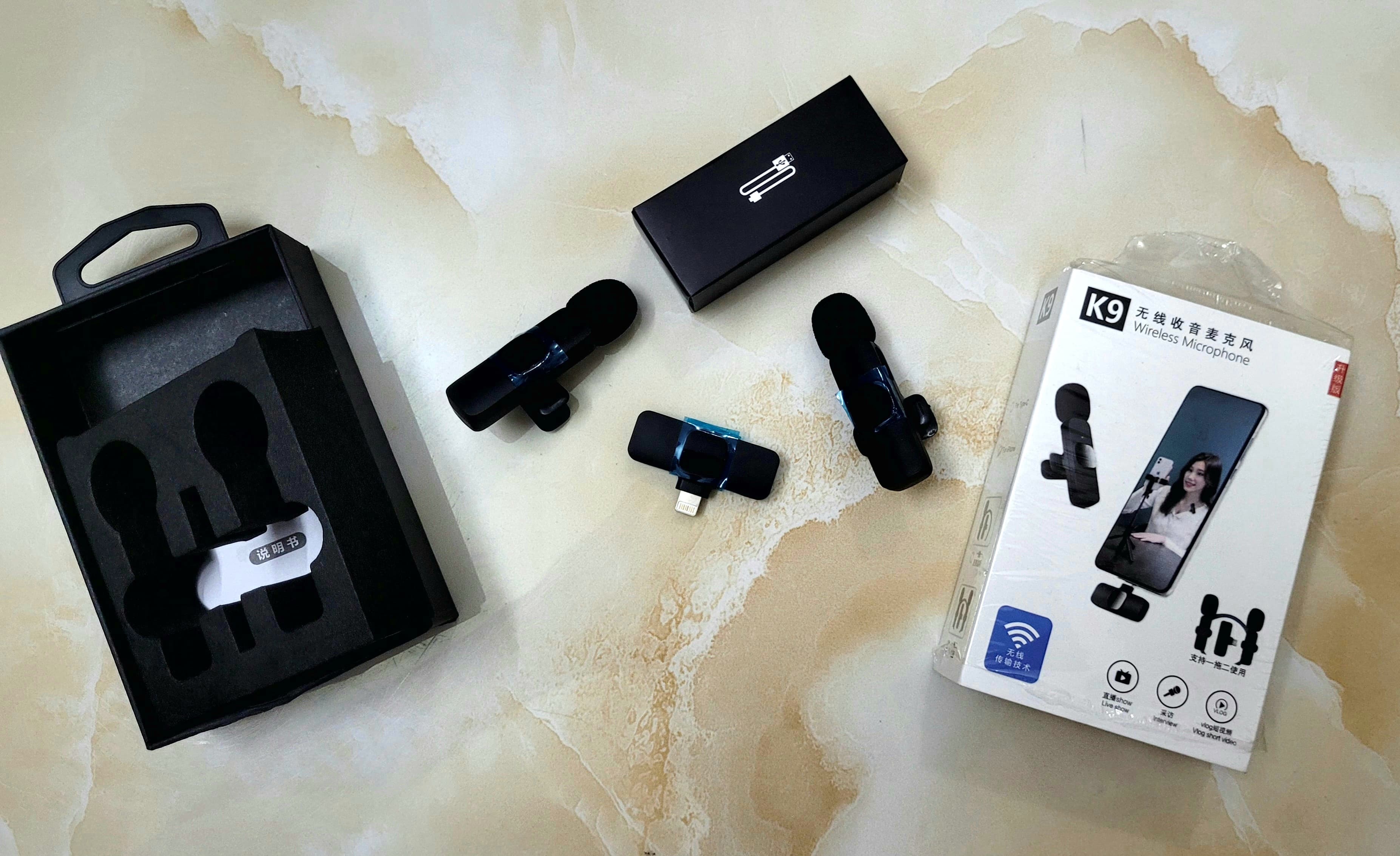 USB Type C to lightning port Dual Bluetooth Microphone K9 Wireless Lavalier Microphone Noise Reduction Outdoor Live Broadcast. 