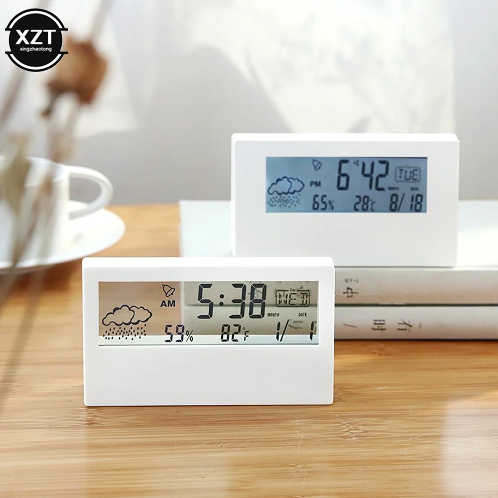 LCD Desktop Alarm Clock Transparent Calendar Weather and Digital Temperature and Humidity Display Home Appliance Smart Life-The Asia Express. 