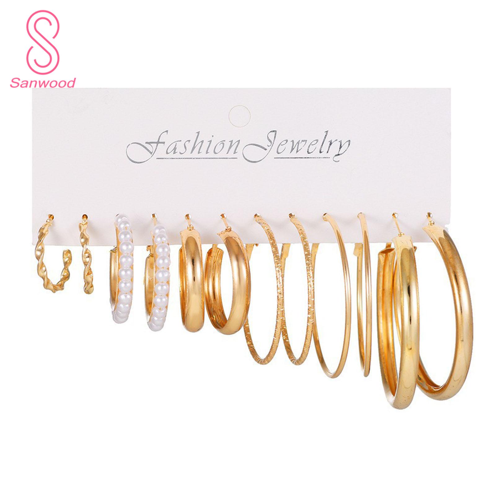 Urban Chic Earrings with Pearls 6 Pairs Gold Pearl Hoop Earrings Set Lightweight Minimalist Jewelry for Women Girls Classic Charm Accessories Favorite Minimalist Style Earrings