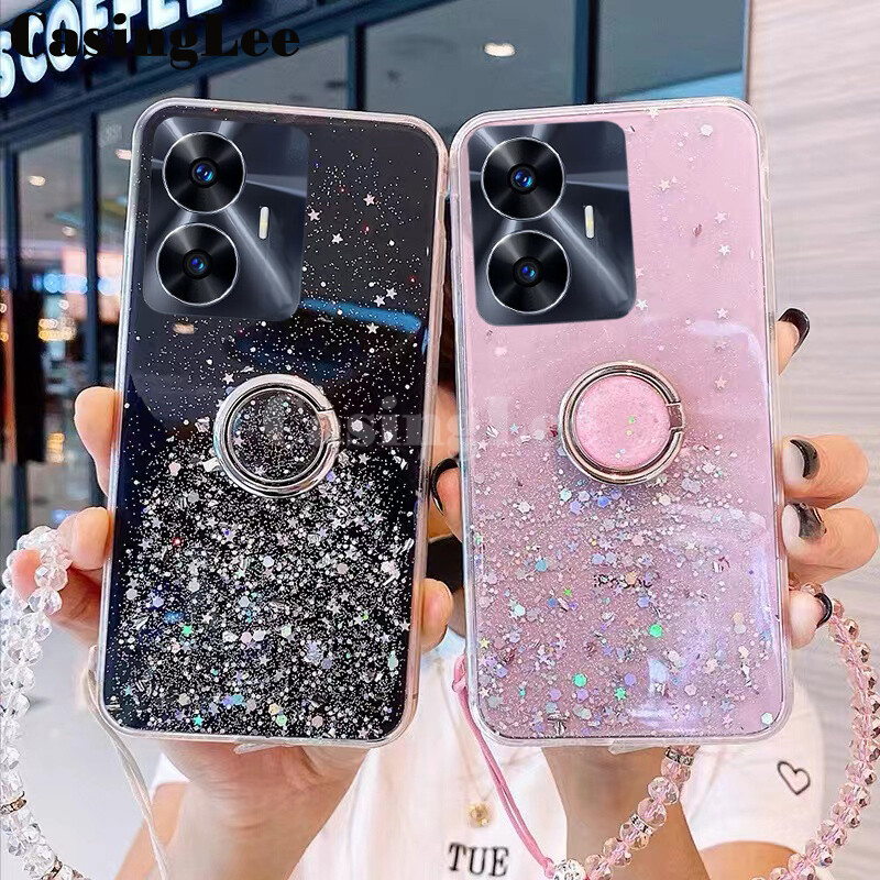 Cover per Realme C55 3D Bling Bling Glitter Brillantini Brillante Oro rosa Custodia Morbido Case Libro Leather, Magnetico Flip Protettiva Portafoglio, ID Slot per Scheda, Cover per Realme C55