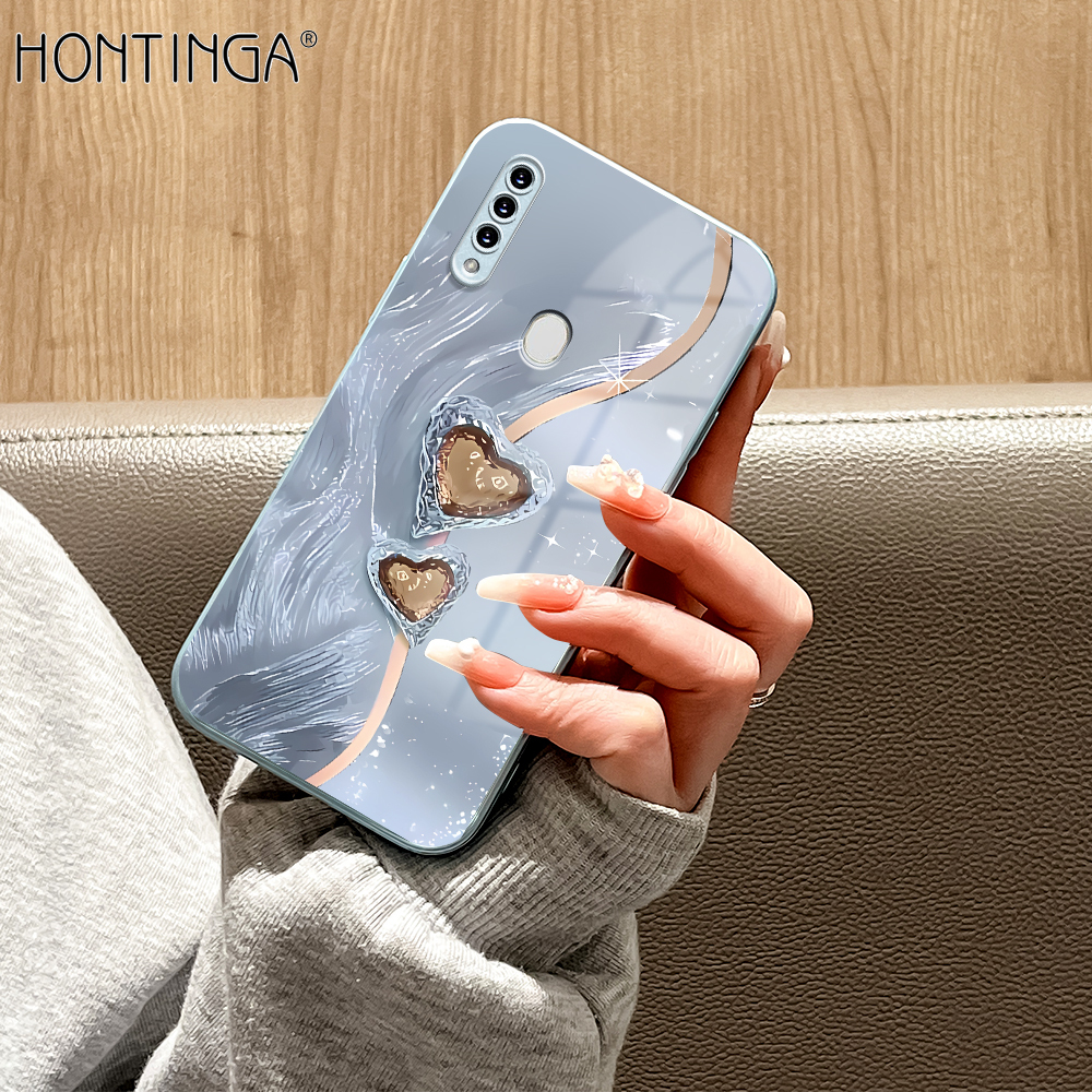 Hontinga for OPPO A31 2020 Back Cover Luxury Tempered Metallic Lacquer Glass Phone Case Love Line Pattern Cover