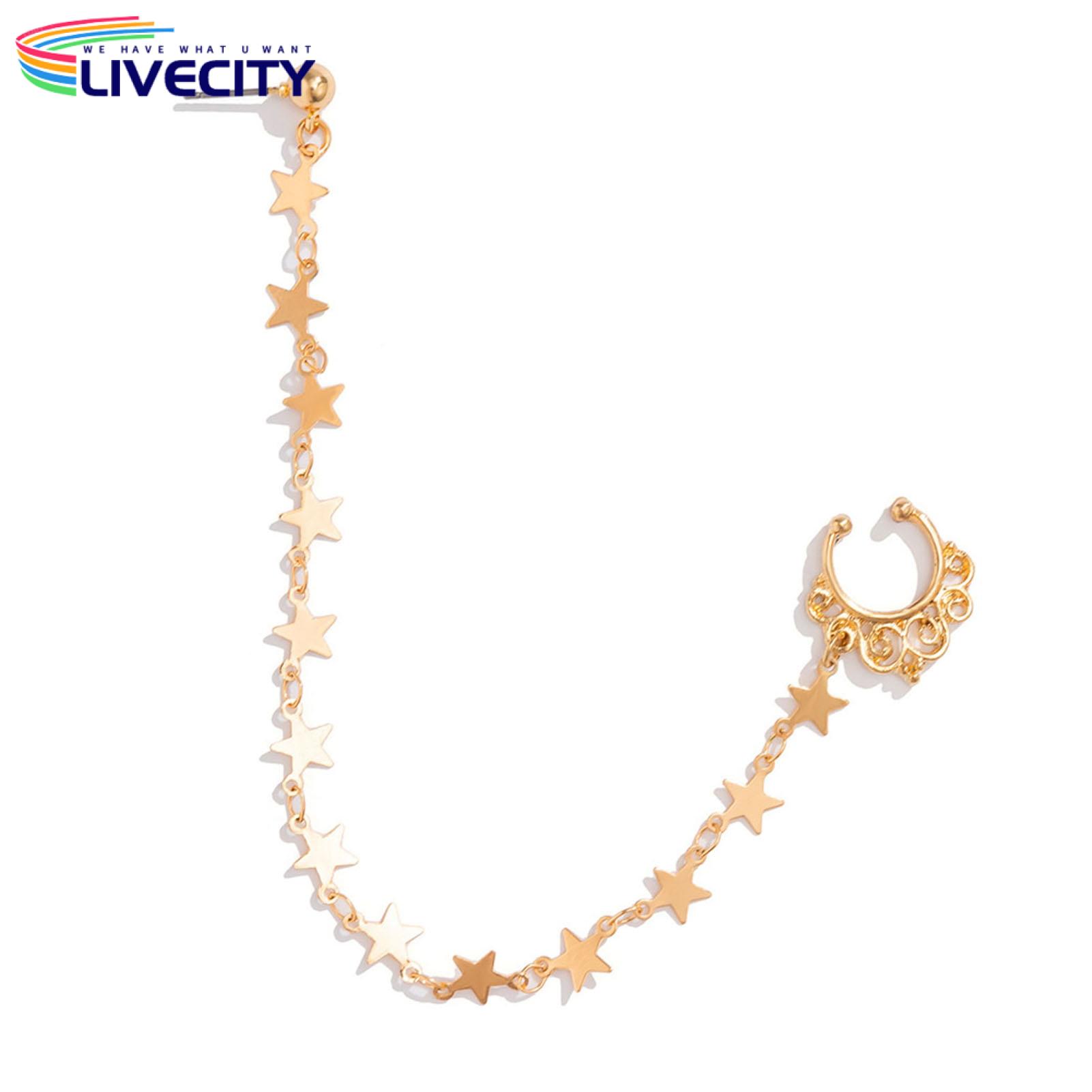 Alloy Nose Ring Boho Ethnic Style Nose Chain with Faux Pearl Tassel Trendy Nose Jewelry Adjustable Nose Chain