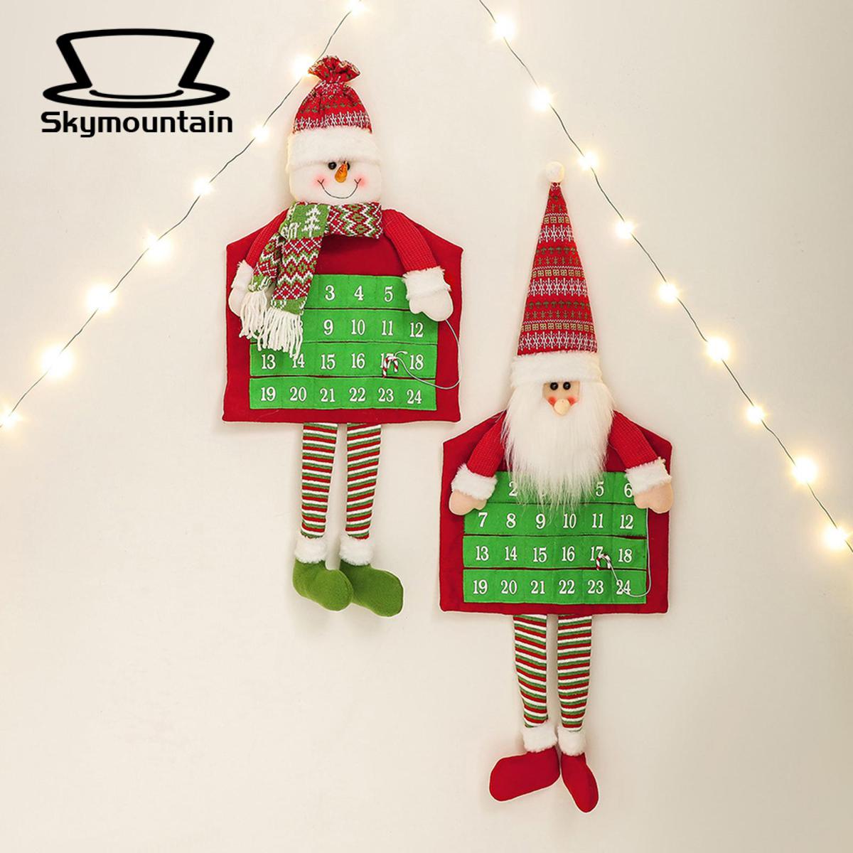 Christmas Countdown Calendar Christmas Calendar 24 Day Advent Red White Santa Snowman Non-woven Xmas Countdown Decoration Unique Christmas Countdown Calendar
