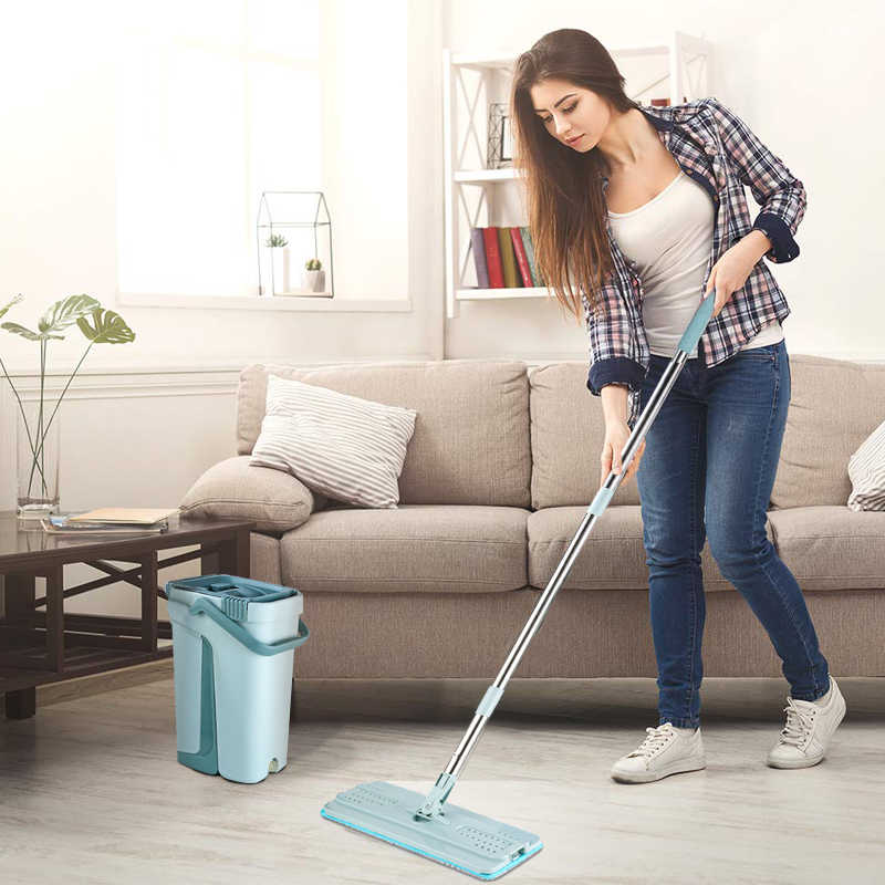 NEW Touchless Mop Flat Floor Wash Mops Bucket Magic Cleaner Self-wring Squeeze Double Side Household Cleaning Automatic Drying Lazy Mop Floor Mop. 