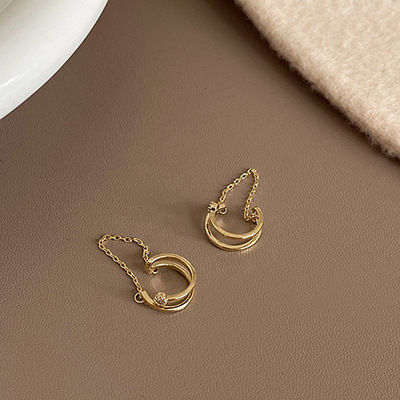 Korean version of tassel ear clips, no ear piercings, ear bone rings, ear clips, women's earrings, earrings, niche double-layered cold style. 