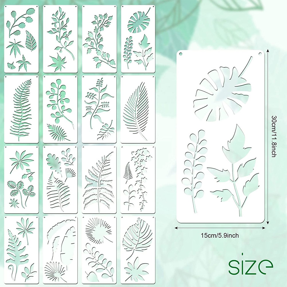 16 Pieces Leaves Stencil Reusable Sheet Painting Stencil Sheet Wall Stencil Leaf Pattern Template Tropical Leaf Reusable. 
