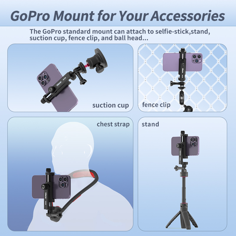 Ulanzi MA28 Phone Stand Clamp Gopro Tripod Mount 360 Rotation Phone Clip with Cold Shoe for Microphone Led Video Vlog Live. 