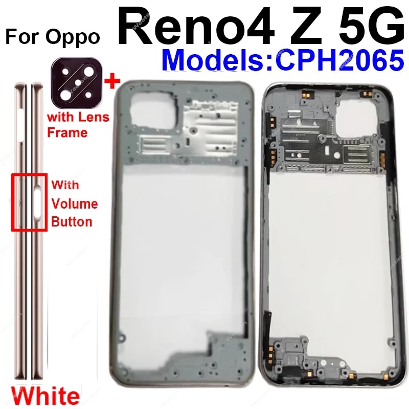 Middle Frame Housing For OPPO Reno 4 Z 4Z 5G Middle Cover Battery Door Housing Cover Case with Lens Frame Side Buttons Parts. 