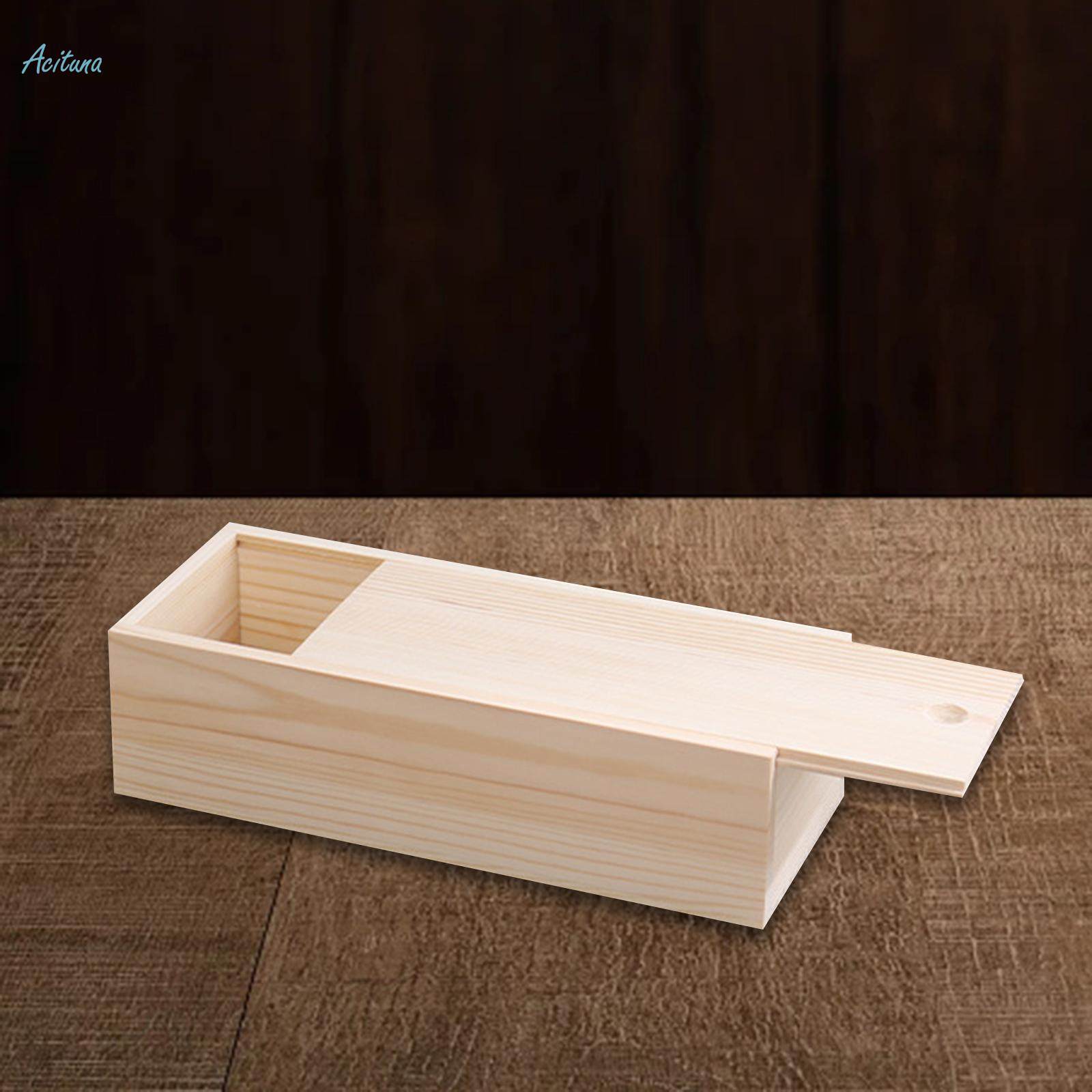 Unfinished Wooden Box Wooden Boxes for Crafts Unpainted Rectangular Empty Wood Case with Slide Lid. 