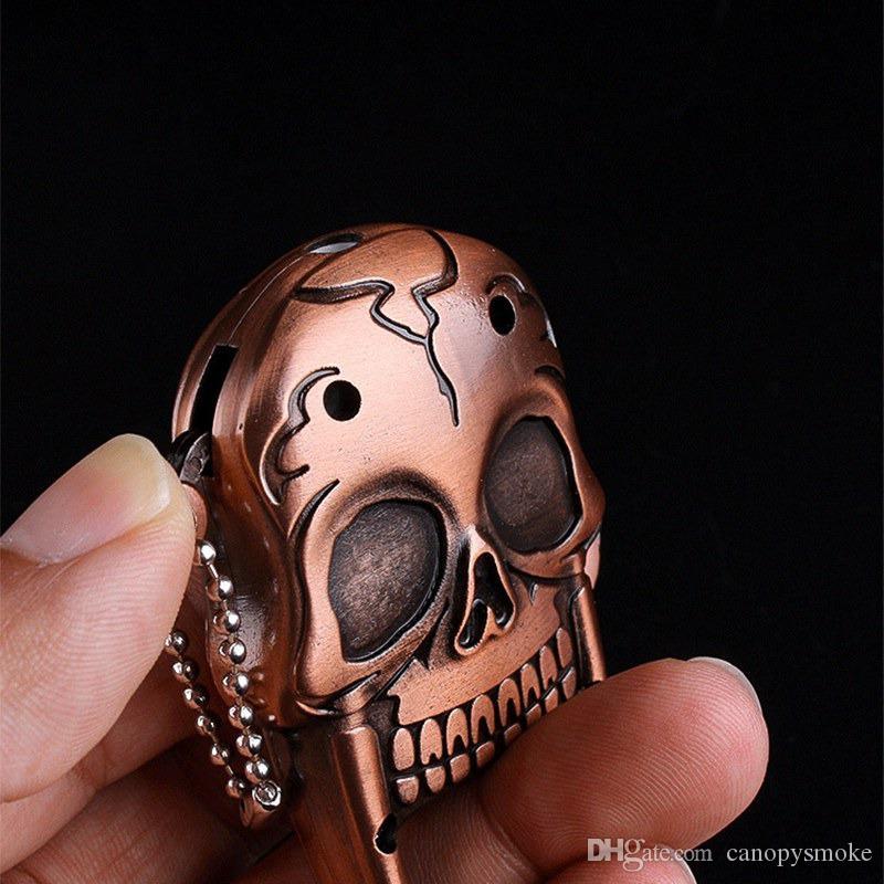 SKULL Shape Metal Body Skull Gas Lighters Skull Creative Refillable Windproof Gas Lighters With Portable Key Chain. 