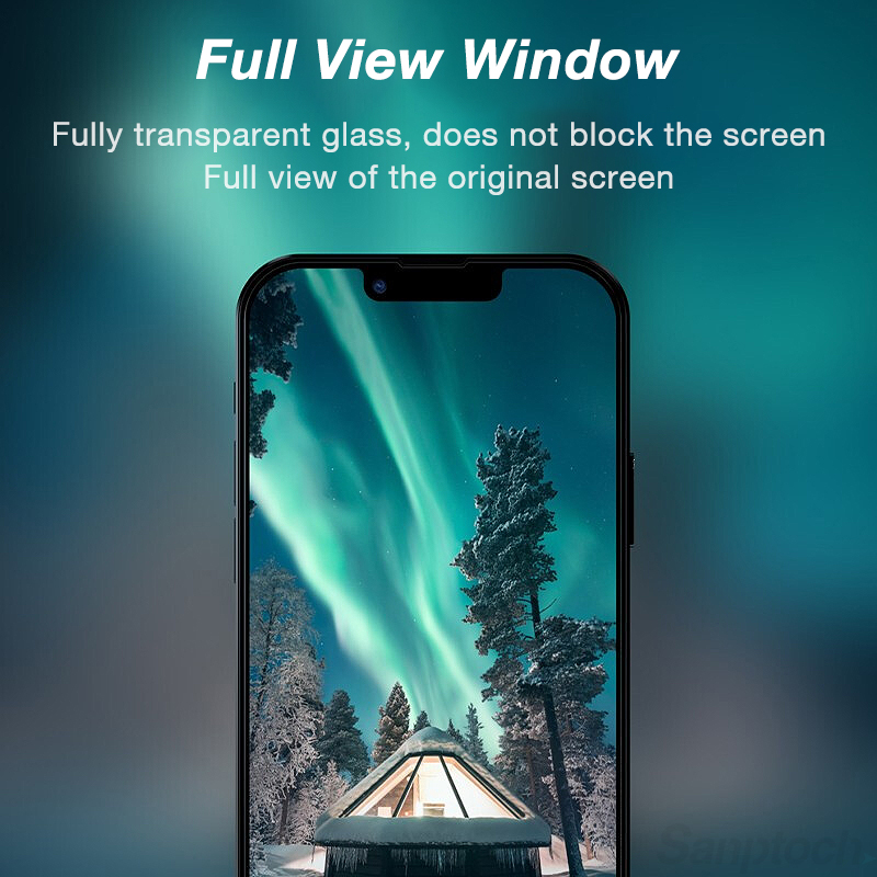 Sanptoch Full Screen Protector With Easy Install Kit For iPhone 15 14 13 12 11 Pro Max Plus Tempered Glass For iPhone X Xs Max XR Privacy GreenRay HD Dust Proof Protective Film. 