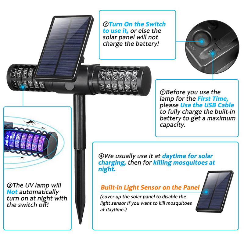 Solar Mosquito Killer Light USB Mosquito Repellent IP65 Insect Trap Lamp UV Bug Zapper Pest Control Repeller For Garde. 