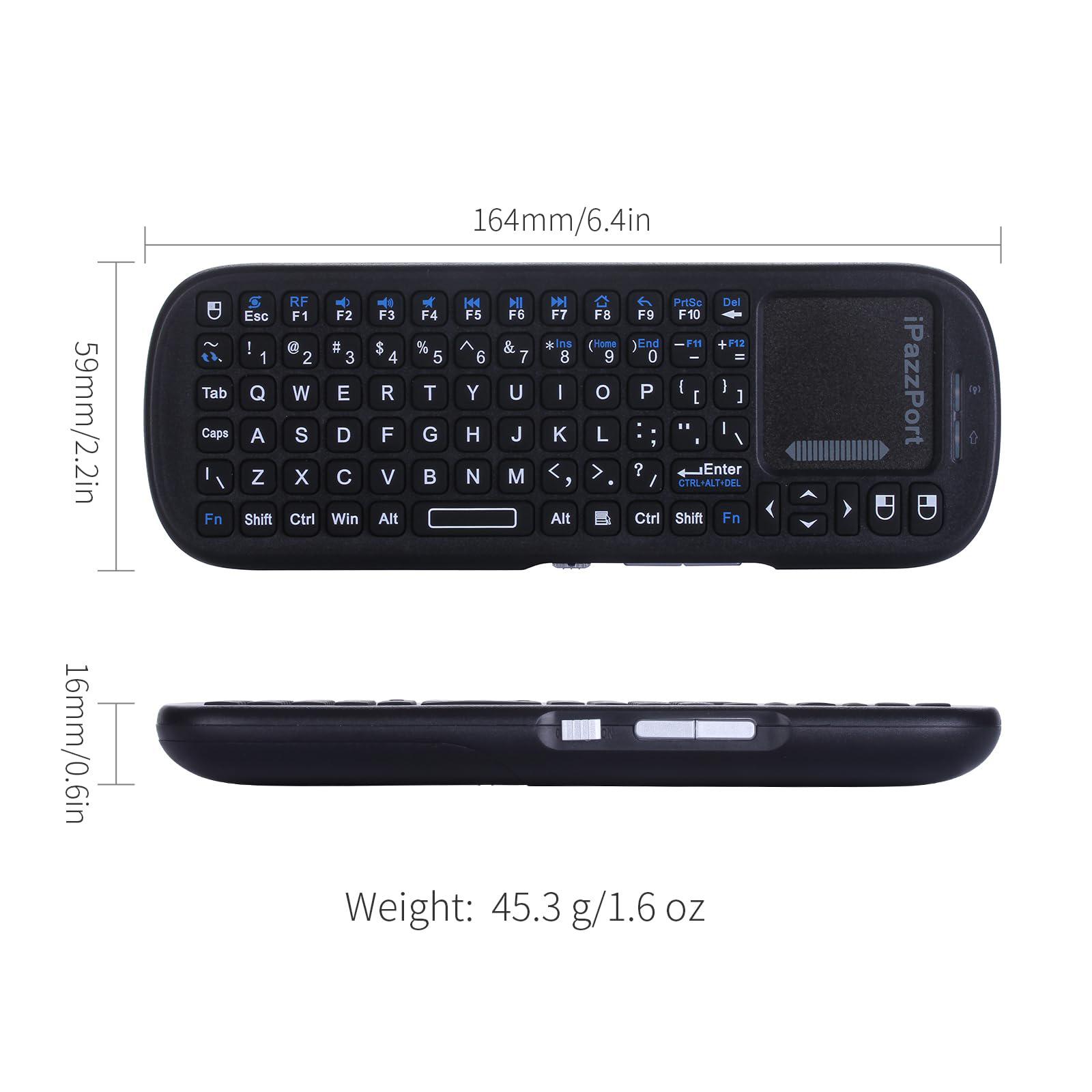 iPazzPort Mini Bluetooth＆ 2.4GHz Wireless Keyboard with Touchpad MouseCombo for Android TV Box/PC/Tablet/PS4/Raspberry Pi 3/HTPC. 