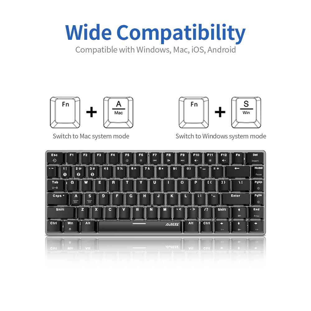 Ajazz AK33 82 Keys USB Wired Mechanical Keyboard Monochromatic White Backlight Gaming Office Keyboard Pink with Red Switches. 
