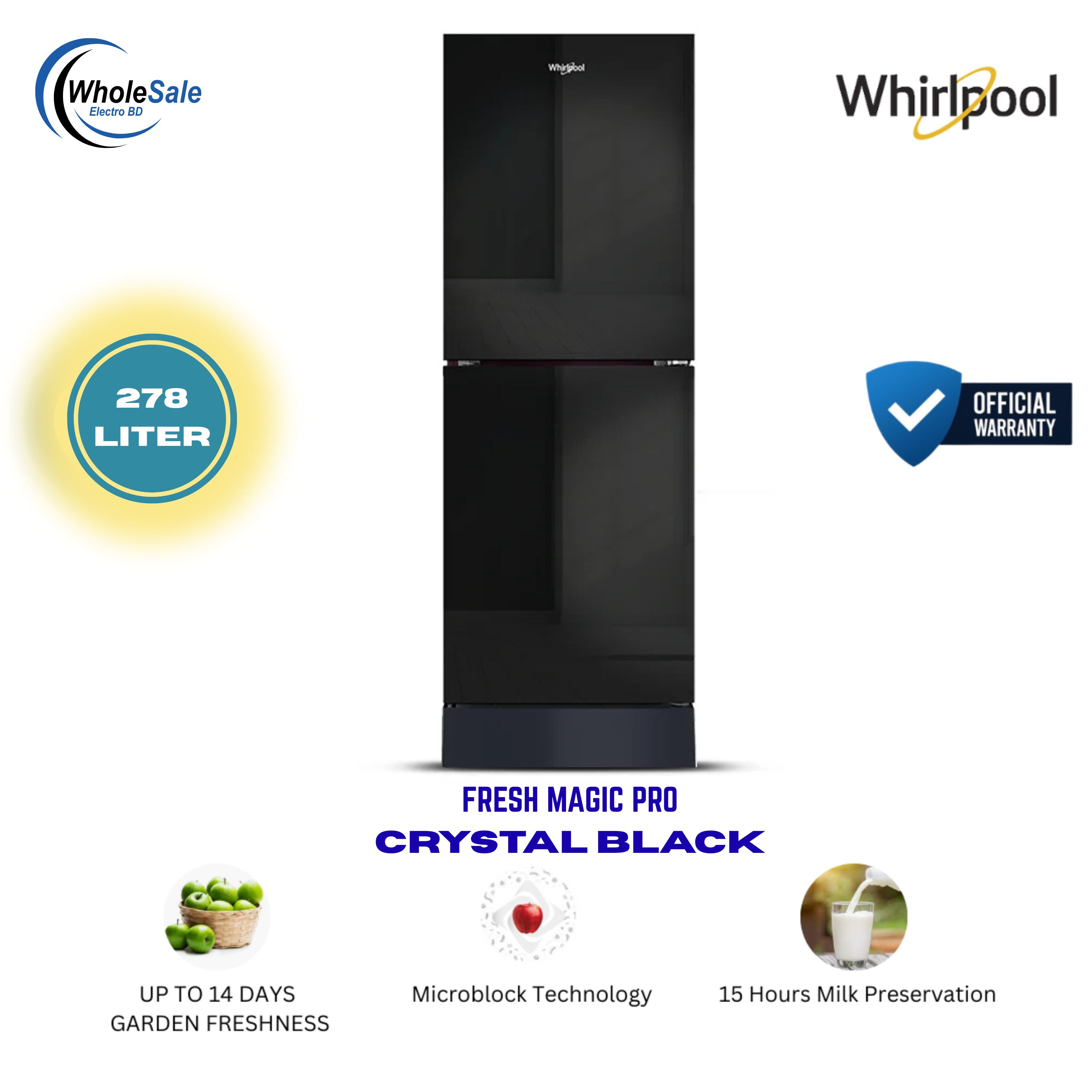 Whirlpool Fresh Magic Pro 278L Crystal Black Refrigerator