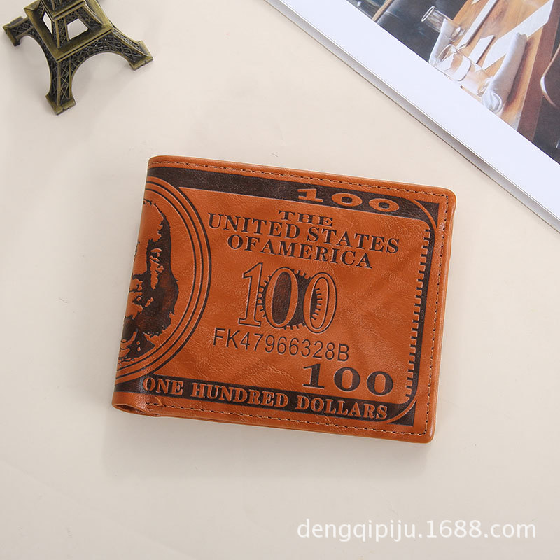 Fashionable new PU leather men's short wallet WishAmazon $100 pattern men's coin purse