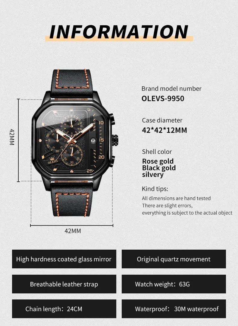 Square Skeleton Quartz Watch For Men. 