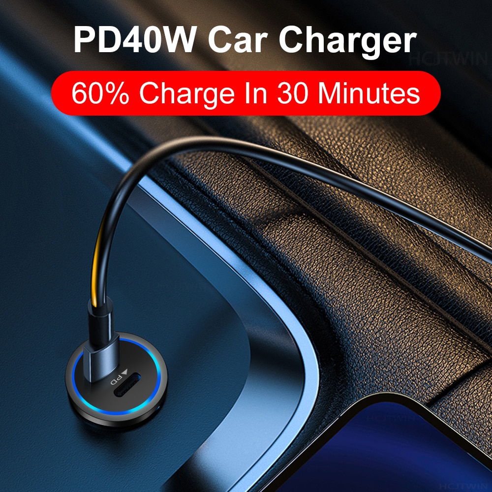68W Dual USB Type C Car Charger Metal Auto PD Charger Adapter Fast Charging USB C Charger For CellPhone in Car For iPhone 13 12. 