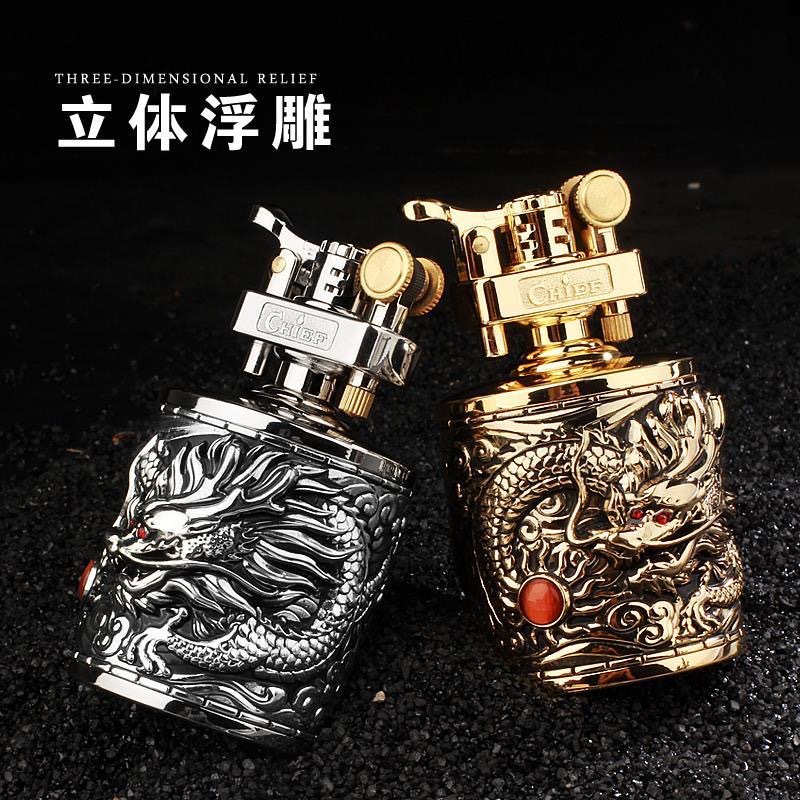 CHIEF Boss 206 Relief Kerosene Lighter Three-Dimensional Xiangyun Dragon Candlestick. 