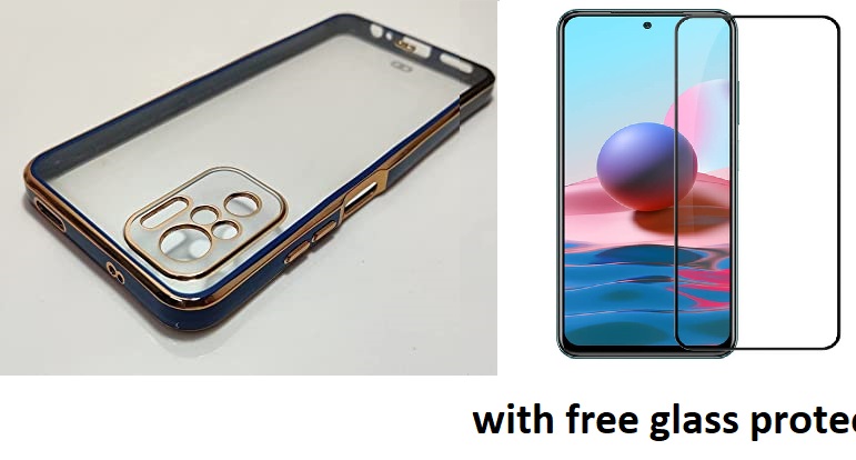 Xiaomi Redmi Note 10 5G - Luxury Gold Line NEW SKIN Electroplating Transparent Back Cover Soft Chrome Shine TPU Mobile Phone Case with 5D Glass Protector