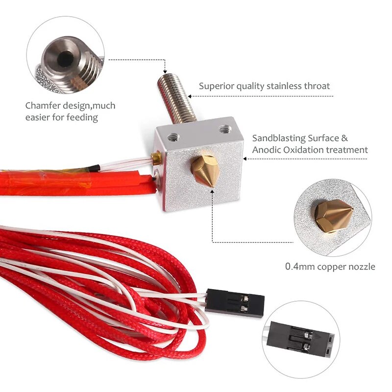 DIY Hotend Kit Nozzle MK8 Extruder Throat Heater 1.75mm/0.4mm Extruder Heater Block For Raprep i3 Anet A2 A8 3D Printer Parts. 